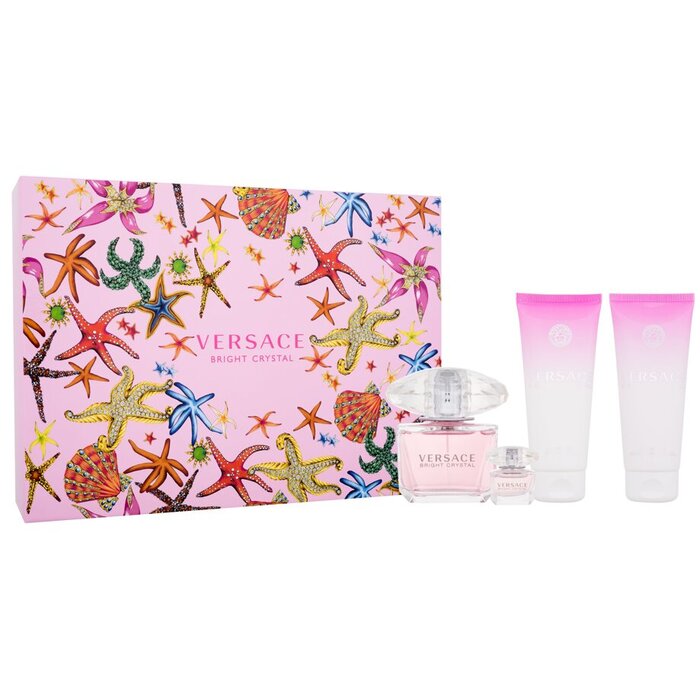 Versace Bright Crystal dovanų rinkinys EDT 90 ml, kūno losjonas 100 ml Crystal Bright, Bright Crystal dušo gelis 100 ml, ir minis Bright Crystal