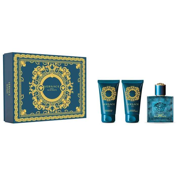 Versace Eros kinkekomplekt 50 ml EDT, dušigeel ja Eros 50 ml raseerimisjärgne palsam Eros 50 ml meestele