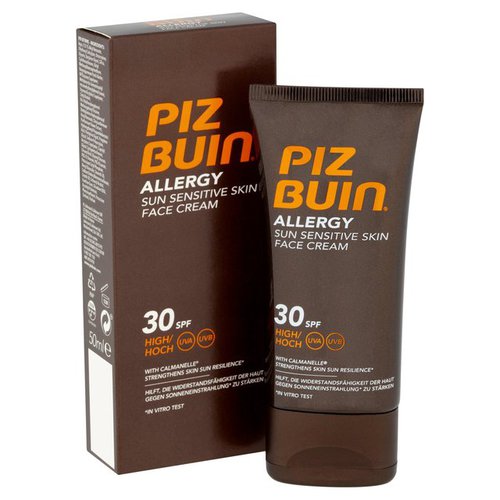 PIZ BUIN Alergijai jautriai odai skirtas veido kremas nuo saulės SPF 30 – apsauginis kremas nuo saulės veidui