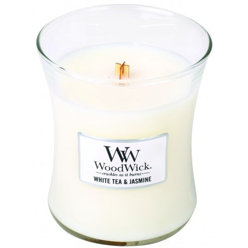 WoodWick baltosios arbatos ir jazminų vaza (balta arbata ir jazminas) - kvapni žvakė