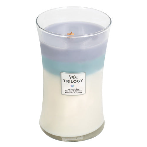 „WoodWick Calming Retreat Trilogy“ vaza (ramybės prieglobstis) – kvapni žvakė