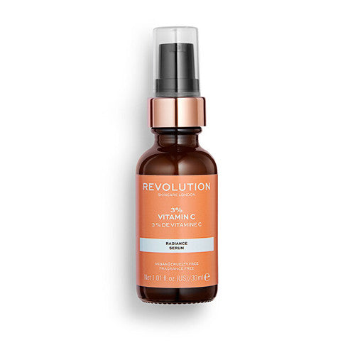 „Revolution Skincare“ vitamino C odos priežiūros spindesio serumas 3 % – priešraukšlinis odos serumas
