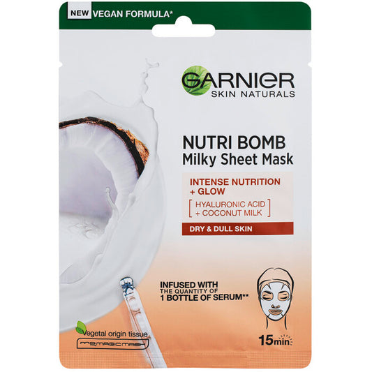 GARNIER Skin Naturals Milky Tissue Mask – tekstilinė veido kaukė su kokosų pienu sausai odai