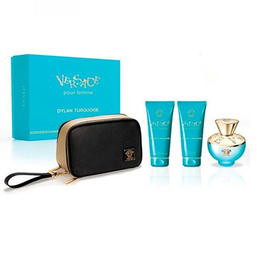 Versace Dylan Turquoise pour Femme kinkekomplekt EDT 100 ml, kehakreem 100 ml, dušigeel 100 ml ja kosmeetikakomplekt naistele