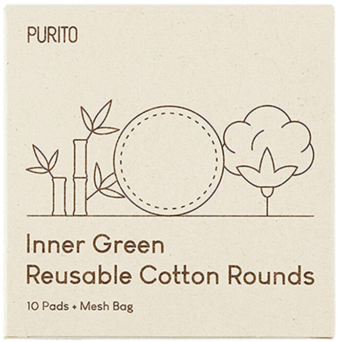 „Purito Inner Green“ daugkartinio naudojimo medvilniniai apvalūs maišeliai, 10 vnt.