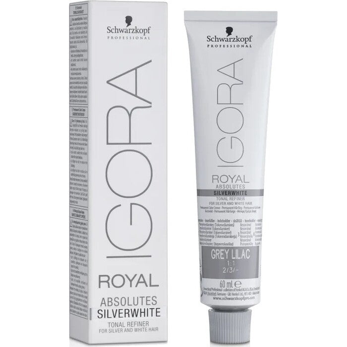 „Schwarzkopf Professional Igora Royal SilverWhite“ permanentinis baltų plaukų rafinavimo kremas – pusiau permanentiniai dažai, skirti šviesiai tonuoti baltus plaukus.