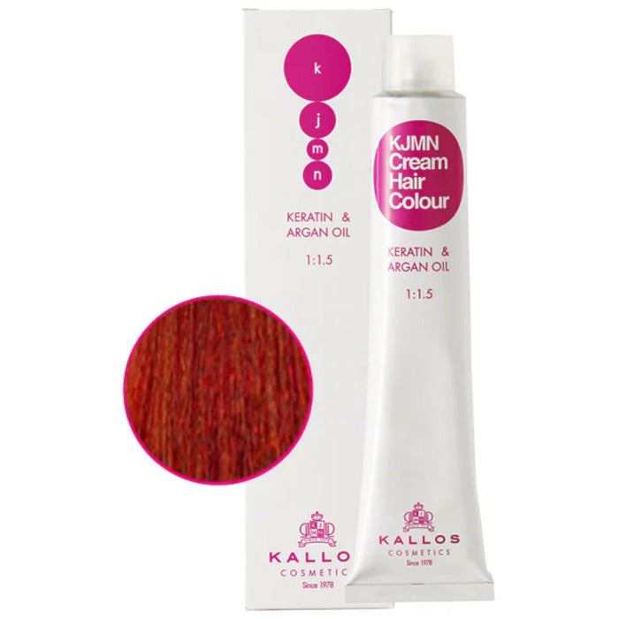 Kallos KJMN kreemjuuksevärv keratiin ja argaaniaõli 100 ml (8.34I Intense Copper Red) naistele