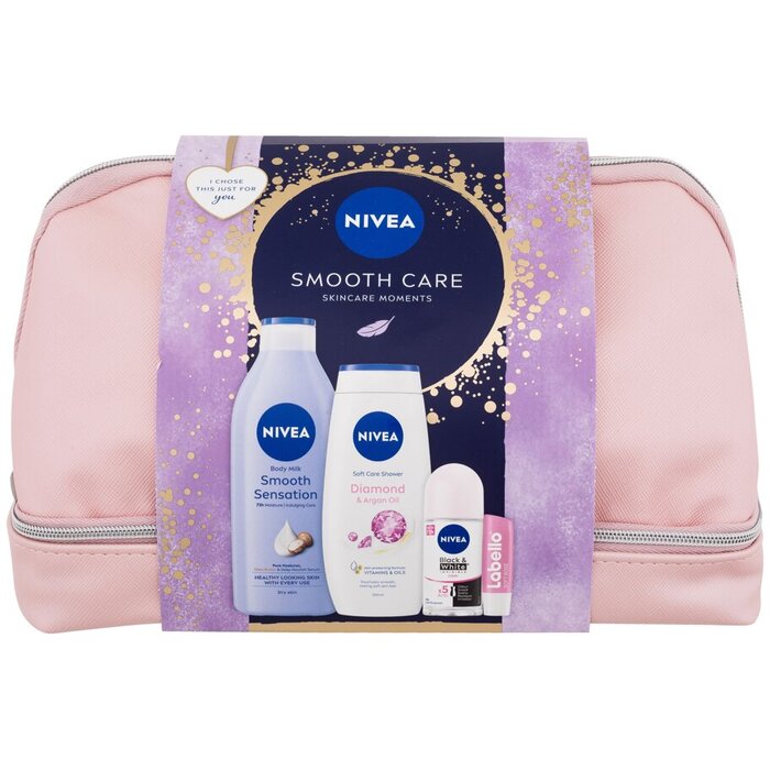 Nivea Smooth Care Skincare Moments Set - Kingikomplekt oth Sensation 400 ml ja dušikreem Teemant- ja argaaniaõli 250 ml ja higistamisvastane aine Invisible Black and Why for Women