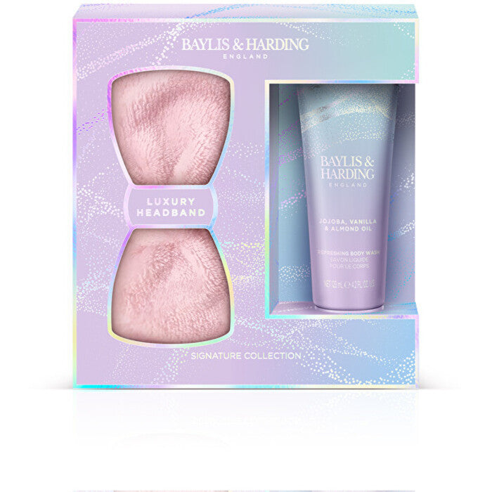 Baylis & Harding kūno rinkinys (jojoba, vanilė ir migdolų aliejus) - dovanų rinkinys su galvos juosta