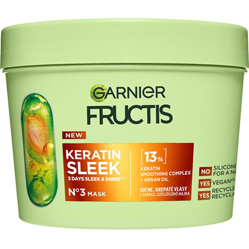 GARNIER Fructis Keratin Sleek Mask – kaukė sausiems ir slenkantiems plaukams 370ml
