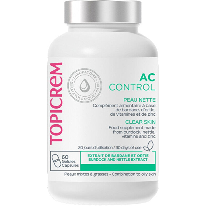 Topicrem AC Control Clear Skin - Maisto papildas probleminei odai, linkusiai į spuogus (60 vnt.)