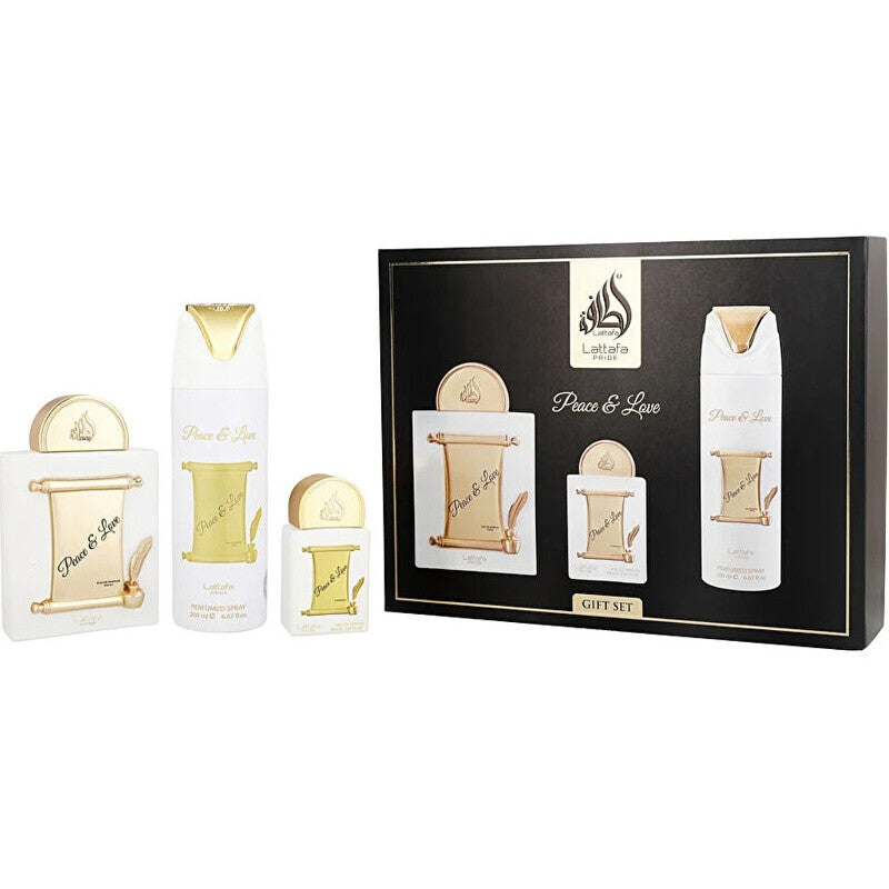 Lattafa Perfumes Peace & Love Gift Set EDP 100 ml, EDP 20 ml and deospray