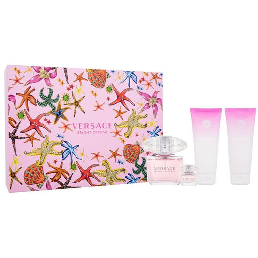 Versace Bright Crystal dovanų rinkinys EDT 90 ml, kūno losjonas 100 ml Crystal Bright, Bright Crystal dušo gelis 100 ml, ir minis Bright Crystal