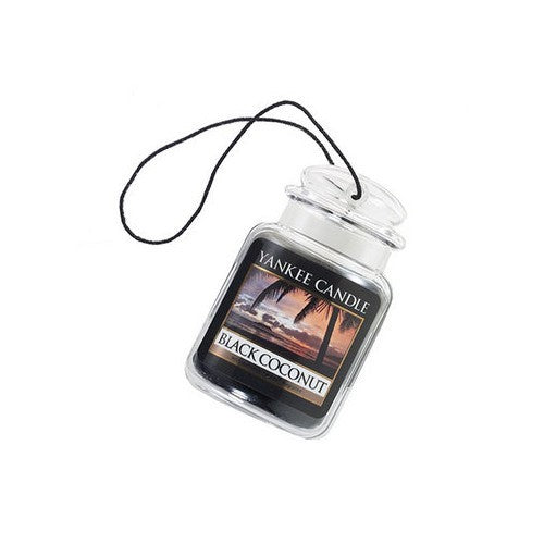 Yankee Candle Juodasis kokoso spalvos klasikinis automobilio stiklainis - popierinė automobilio etiketė