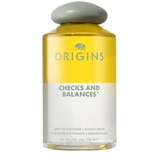 „Origins Checks ir Balances™“ pieninio aliejaus valiklis su ryžių aliejumi ir skvalanu – dvifazis makiažo valiklis