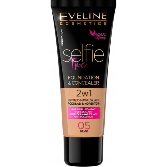 Eveline Cosmetics "Selfie Time 2in1" jumestuskreem ja peitekreem - kauapüsiv 2in1 meik, 30 ml (04 Natural) Naistele