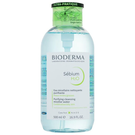 „Bioderma Sébium H2O“ micelinis viruo su dozatoriumi – micelinis viruo mišriai ir riebiai odai.