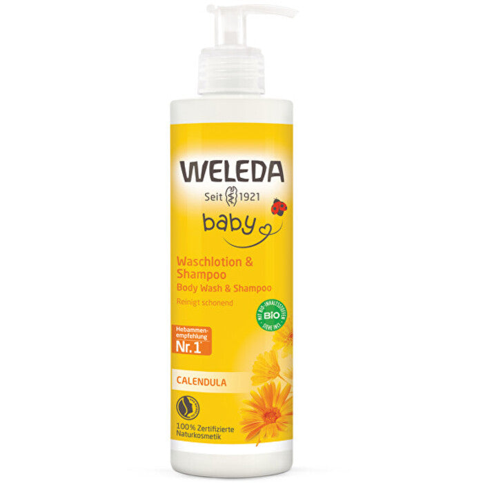 Weleda kūno prausiklis ir šampūnas – medetkų prausimosi kremas ir šampūnas