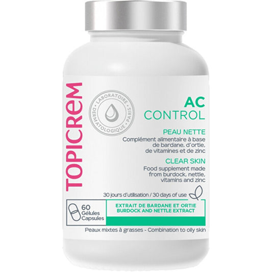 Topicrem AC Control Clear Skin - Maisto papildas probleminei odai, linkusiai į spuogus (60 vnt.)