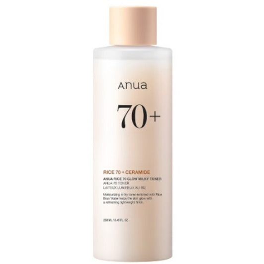 „Anua Rice 70 + Ceramide Glow Milky Toner“ – skaistinamasis odos tonikas su ryžių ekstraktu.
