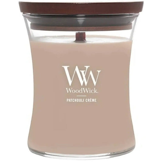 „WoodWick Patchouli Créme Vase“ (pačiulių kremas) – kvapni žvakė