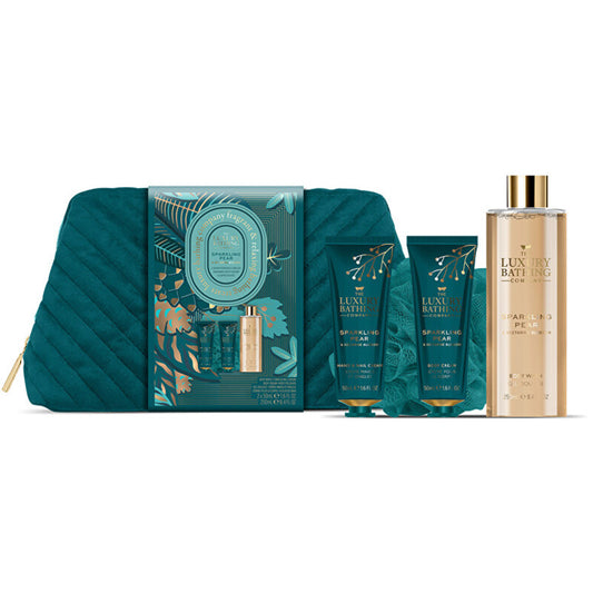 „Luxury Bathing Company“ kūno priežiūros dovanų rinkinys maišelyje (kriaušių ir nektarino žiedų)