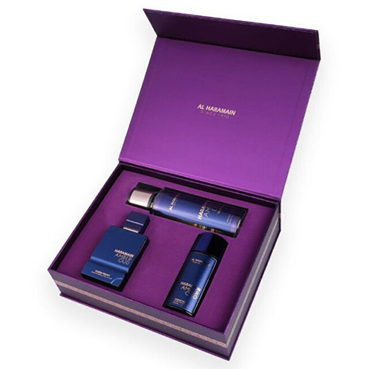 Al Haramain Amber Oud Dubai Night Gift Set Extrait de parfum 75 ml, extrait de parfum 30 ml and body veil 250 ml
