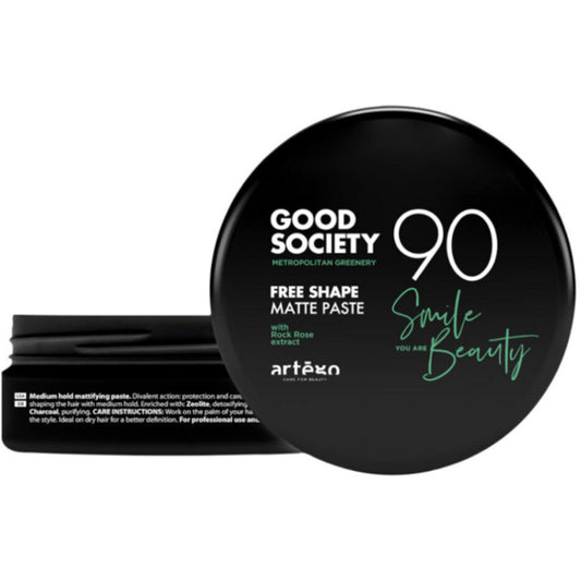 Artègo „Good Society 90 Free Shape Matte Paste“ – matinį atspalvį suteikianti formavimo pasta, suteikianti plaukams formą ir suteikianti jiems ryškumo.